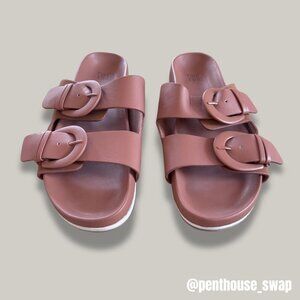 Time and Tru Dressy Footbed Slide Sandals in Cognac, Size 8